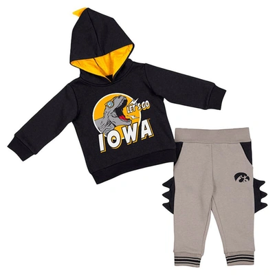 Colosseum Babies' Infant   Black/gray Iowa Hawkeyes Dino Pullover Hoodie And Pants Set