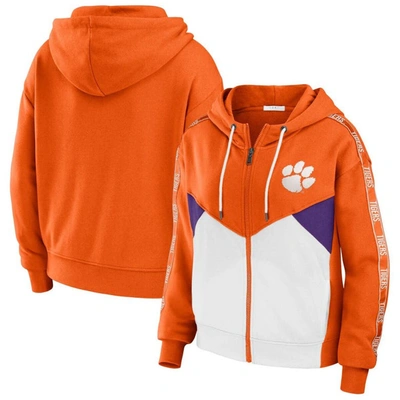 Wear By Erin Andrews Orange Clemson Tigers Colorblock Full-zip Hoodie Jacket