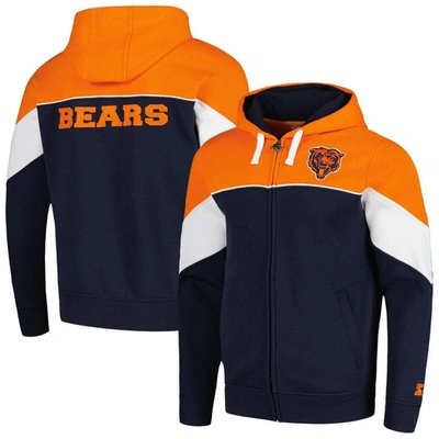 Starter Men's  Navy, Orange Chicago Bears Running Back Full-zip Hoodie In Navy,orange