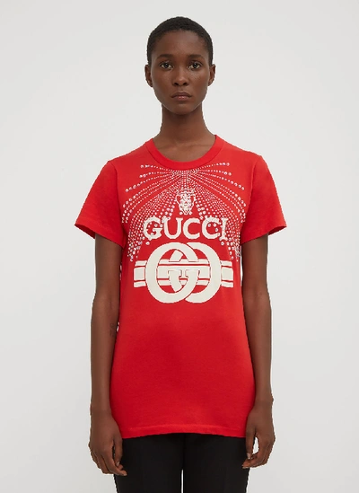 Gucci Bejewelled Swimsuit Print T-shirt In Red