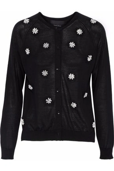 Simone Rocha Woman Embellished Merino Wool, Silk And Cashmere-blend Cardigan Black