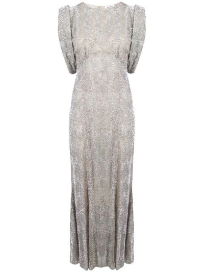 Attico Sequin Gathered-sleeve Gown In Silver