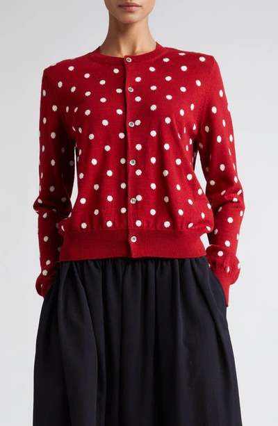 Comme Des Garcons Girl Polka Dot Intarsia Crewneck Cardigan In Red