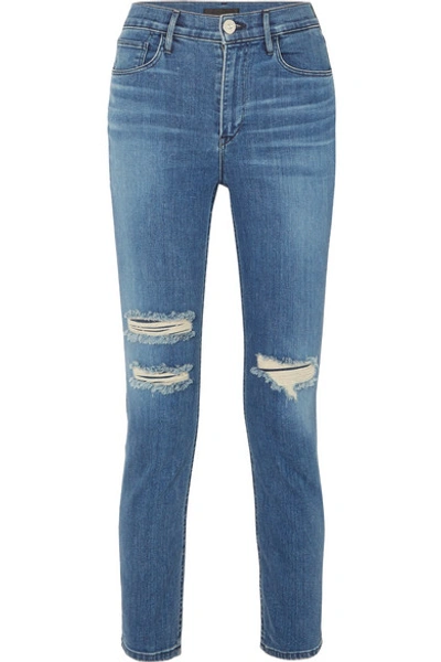 3x1 W4 Colette Cropped Distressed High-rise Slim-leg Jeans In Mid Denim