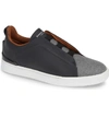 Ermenegildo Zegna Men's Triple-stitch Leather/wool Low-top Sneakers In Navy/ Grey