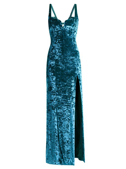 Galvan Solstice Hammered Velvet Corset Dress In Blue | ModeSens