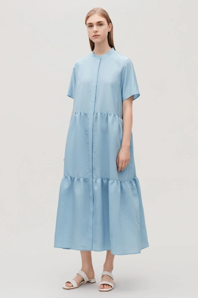 Cos Short-sleeved Gathered Dress In Blue