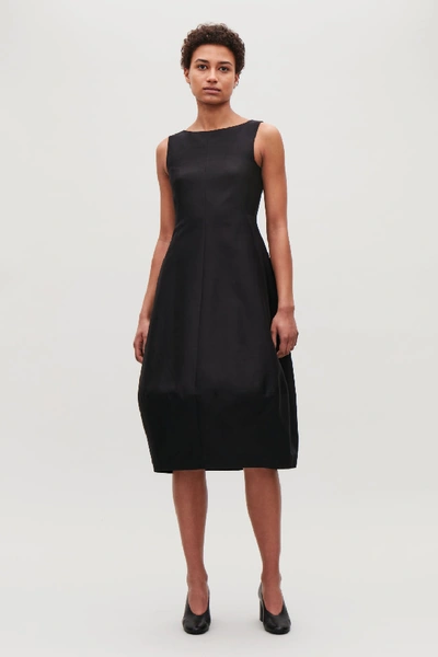 Cos Cotton-silk Cocoon Dress In Black