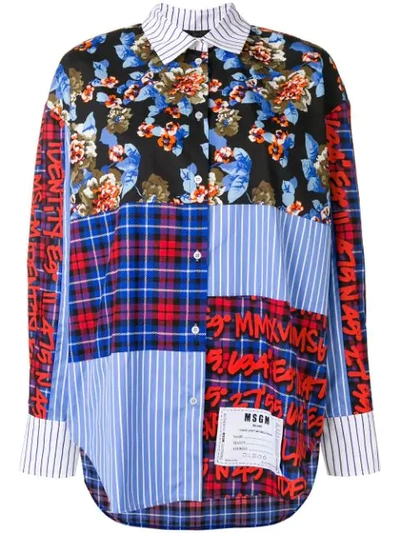Msgm Plaid Patch Button-front Top In Black