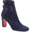 Christian Louboutin Tres Olivia Suede Buckled Red Sole Booties In Marine Suede