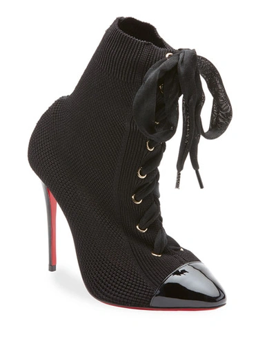 Christian Louboutin Frenchie Lace-up Red Sole Booties In Black
