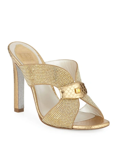 René Caovilla Embellished Crystal Slide Sandal In Gold