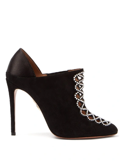 Aquazzura Amour 105 Suede And Satin Booties In Black