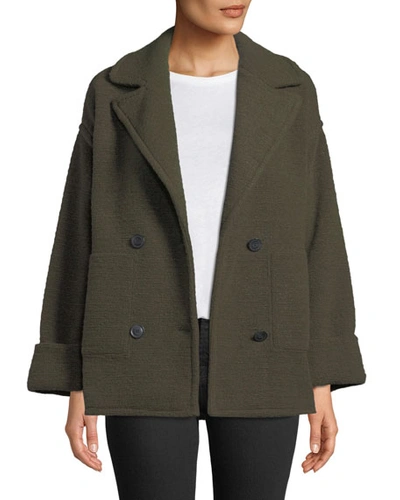 Atm Anthony Thomas Melillo Horizontal Boucle Double Knit Double-breasted Boucle Pea Coat In Green