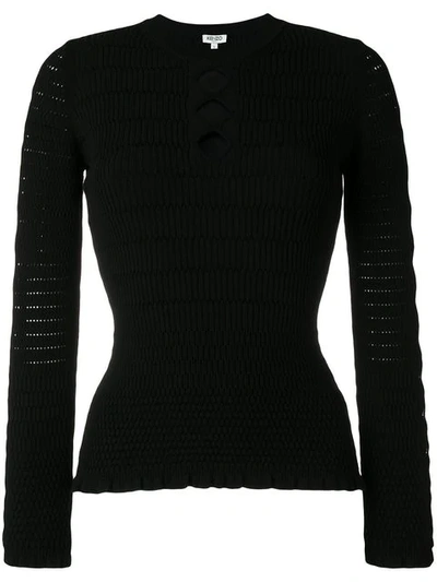 Kenzo Fitted Knit Keyhole Sweater In Black