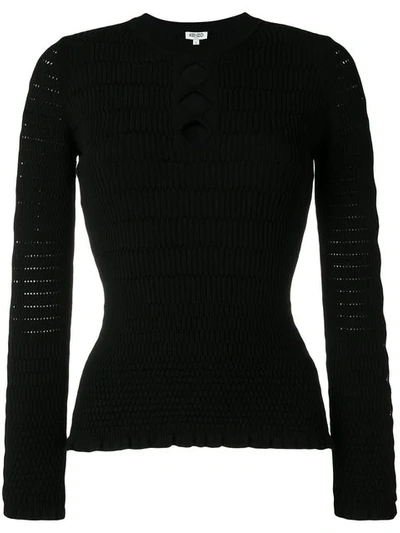 Kenzo Fitted Knit Keyhole Jumper In Black
