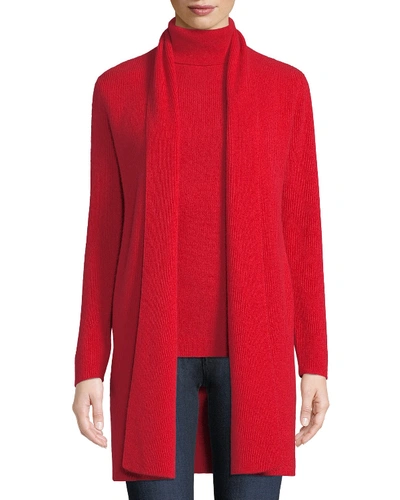 Neiman Marcus Cashmere Full-needle Duster Cardigan In Red