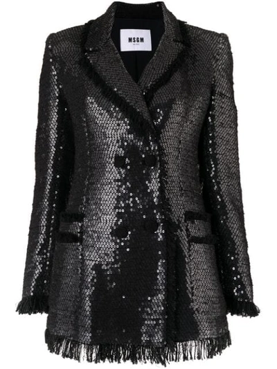 Msgm Sequin Double-breasted Blazer W/ Fringe In 99