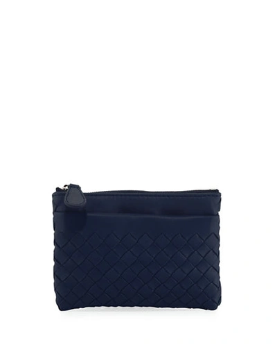 Bottega Veneta Intrecciato Zip-top Key Pouch In Blue/gray