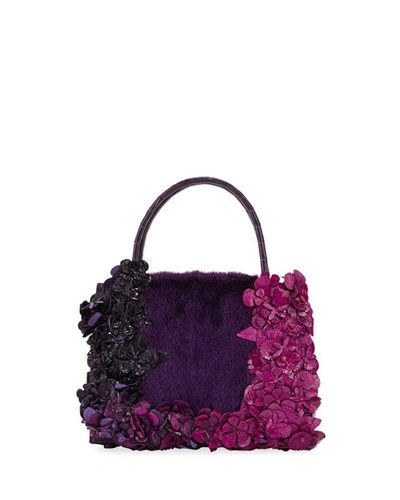 Nancy Gonzalez Wallis Flora Mini Fur & Croc Top-handle Bag In Purple