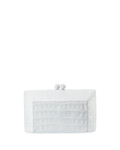 Nancy Gonzalez Gramercy Faceted Crocodile Minaudiere Clutch Bag In White