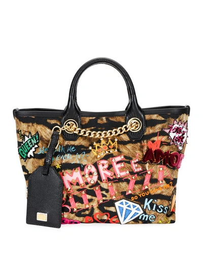 Dolce & Gabbana Capri Graffiti Small Stampa Iguana Tote Bag In Tiger