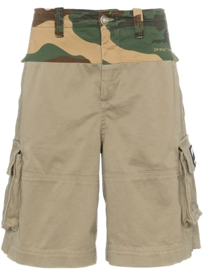 Off-white Spliced Camouflage Print Cargo Cotton Shorts In Brown