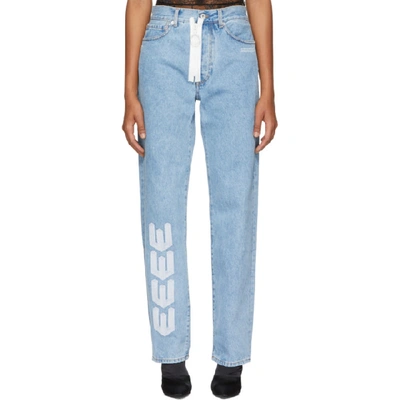 Off-white Embroidered Straight-leg Jeans In Blue