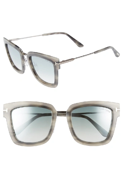 Tom Ford Lara 52mm Mirrored Square Sunglasses - Grey Melange Havana Acetate