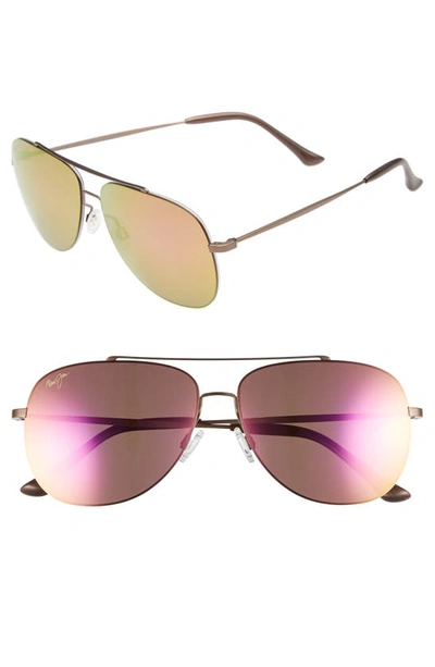 Maui Jim Unisex Cinder Cone Polarized Brow Bar Aviator Sunglasses, 58mm In Matte Brown/maui Sunrise