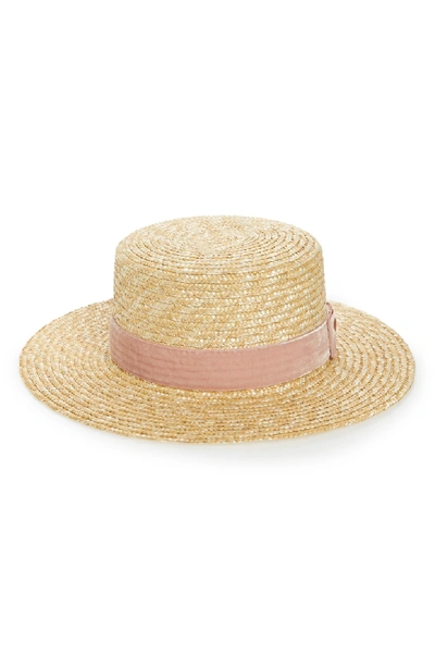 Lack Of Color Pink Velour Straw Hat - Brown In Pink/ Natural