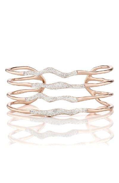Monica Vinader Riva Diamond Hero Wave Cuff Bracelet In Rose Gold/ Diamond