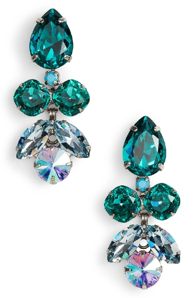 Sorrelli Lotus Flower Crystal Drop Earrings In Blue-green