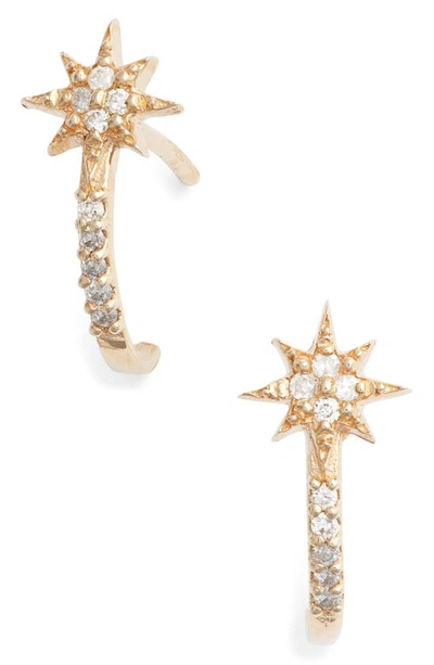 Anzie Diamond Star Half Hoop Huggie Earrings In Yellow Gold