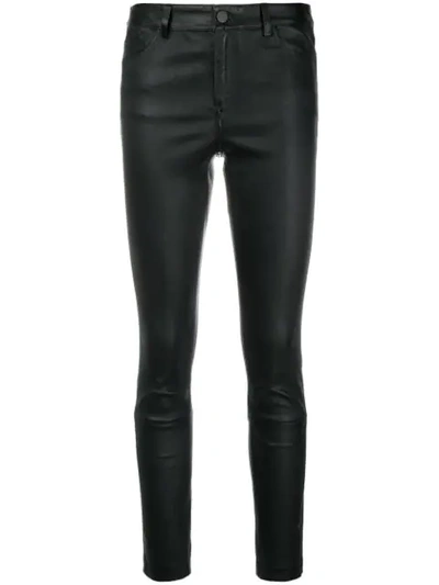 Theory Five-pocket Skinny Bristol Leather Cropped Pants In Black