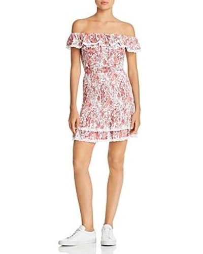 Lost And Wander Lost + Wander Sofia Smocked Off-the-shoulder Mini Dress In Coral Multi