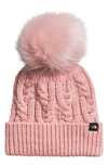 The North Face Kids Oh Mega Beanie With Faux Fur Pom In Pink Moss