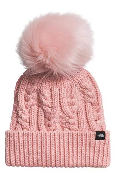 The North Face Kids Oh Mega Beanie With Faux Fur Pom In Pink Moss