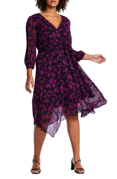 Estelle Boysenbery Bloom Floral Print Midi Dress In Magenta/ Black