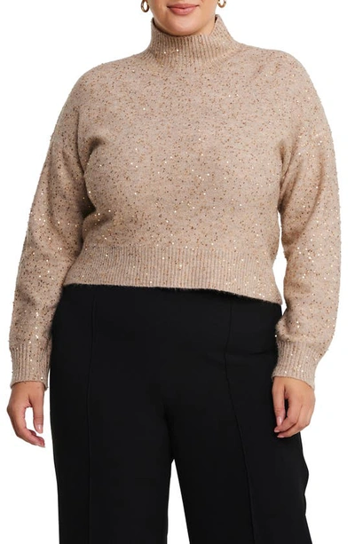 Estelle Golden Sparkle Sequin Sweater In Hazelnut