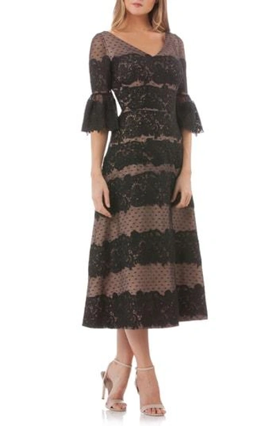 Js Collections Embroidered Lace Tea Length Dress In Black