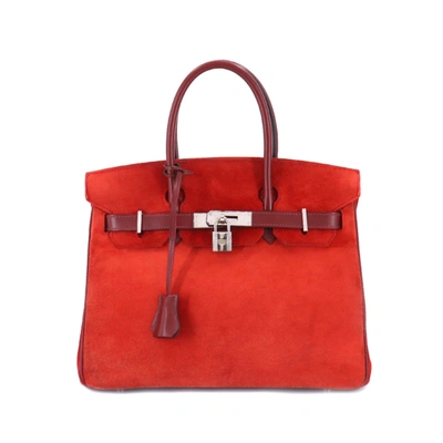 Hermes Hermès Birkin 30 Red Suede Handbag ()