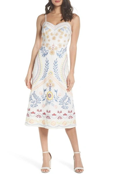 Foxiedox Artemisia Tea Length Dress In White Multi