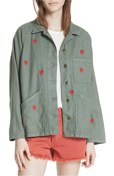 The Great The Field Jacket In Moss Army/ Red Hearts