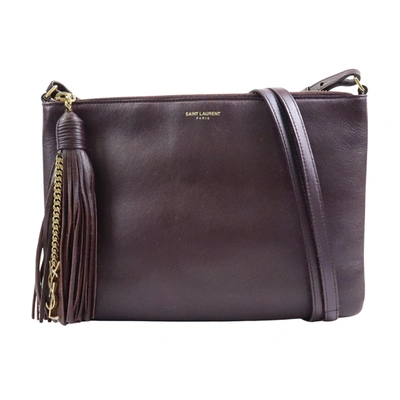 Saint Laurent Burgundy Leather Shopper Bag ()
