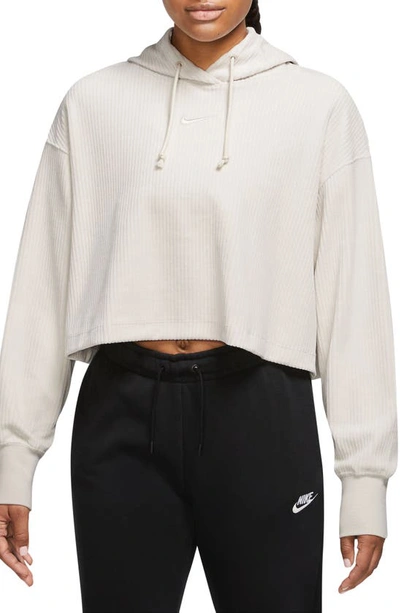 Nike Sportswear Velour Crop Hoodie In Light Orewood Brown/ Brown