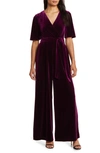 Eliza J Wide Leg Faux Wrap Jumpsuit In Plum