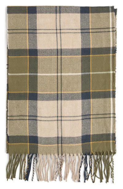 Barbour Galingale Plaid Fringe Scarf In Forest Mist