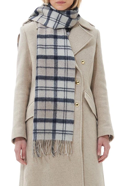 Barbour Jemma Plaid Double Face Lambswool Fringe Scarf In Trench Tartan