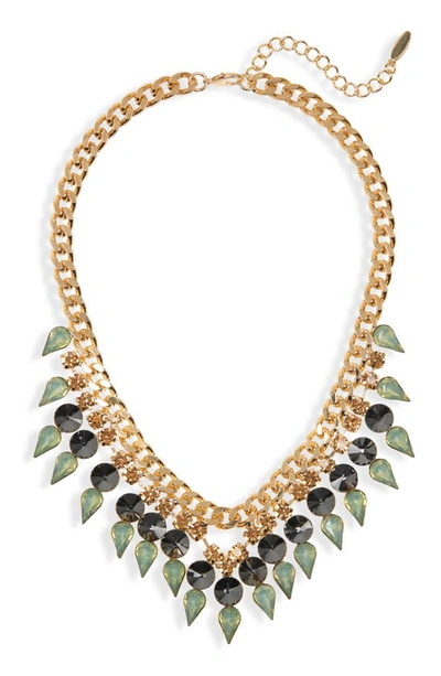 Natasha Crystal V Shape Necklace In Gold-black Diamond-sage